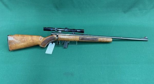 .22 STIRLING MODEL ''14'' BOLT ACTION BLUED WOOD THREADED BARREL 10RD MAG FITTED WITH TASCO SCOPE