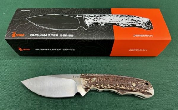 KNIFE SPIKA BUSHMASTER JEREMIAH FIXED STAINLESS STAG ANTLER HANDLE 10.5 CM BLACK NYLON POUCH