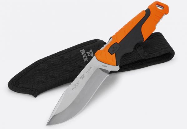 BUCK KNIFE PURSUIT LG 41/2'' ORANGE BLACK HANDLE BLACK CORDURA POUCH