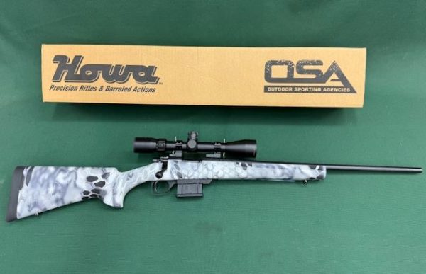 .223 HOWA 1500 MINI ACTION BLUED BARRELED WITH KRYPTEK RAID STOCK ( PACKAGE PRICE $1065 )