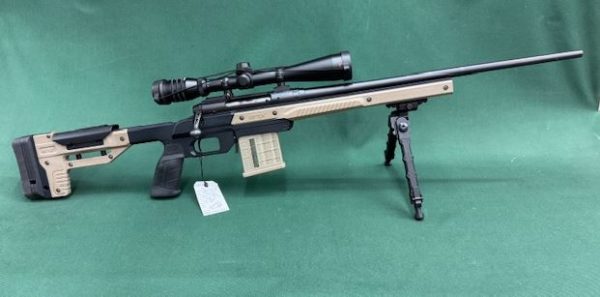 .308 SAVAGE MODEL ''AXIS'' BLUED IN FDE ORYX CHASSIS WITH 10RD MAG & 4-12X40 REDFIELD SCOPE - GREAT CONDITION !!!